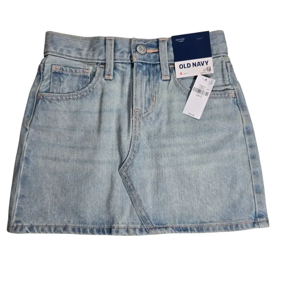 NWT Old Navy Girls’ Jean Skirt Small (6-7) High Rise Denim Elastic Waist NEW